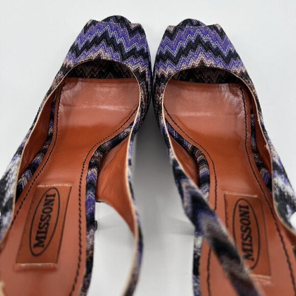 Missoni Multicolor Knit Slingback Peep Toe Heels - Picture 7 of 12